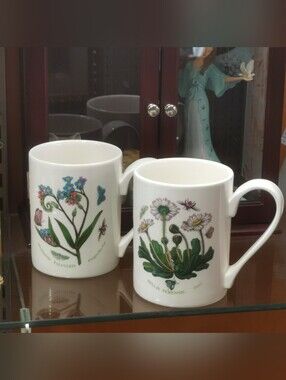 Pair Of Portmeirion "Botanic Garden" Butterfly & Floral Mugs